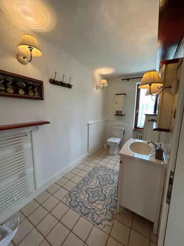uma casa de banho com um lavatório e um WC em Mezonet XXX 