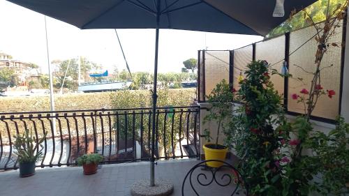 A balcony or terrace at A Santy's House 1piano-no lift-shuttle a pagamento-raggiungibile a piedi aeroporto-fermata bus fiera di roma a 3 minuti-air condiz ed extra bed FOR A FEE A PAGAMENTO