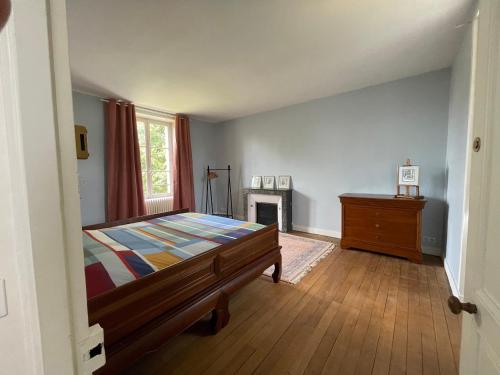 1 dormitorio con 1 cama y chimenea en Clos des Minimes, en Blois