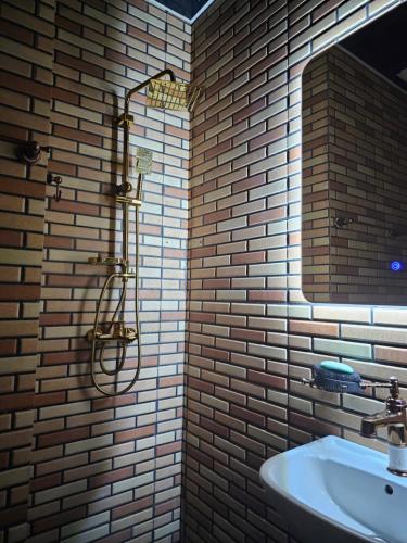 a bathroom with a shower and a sink at Tbilisi Mood in Tbilisi City