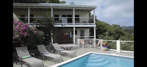 una villa con piscina e una casa di COCONUT BREEZE VILLA: MESMERIZING VIEWS, COOLING TRADEWINDS a Coral Bay