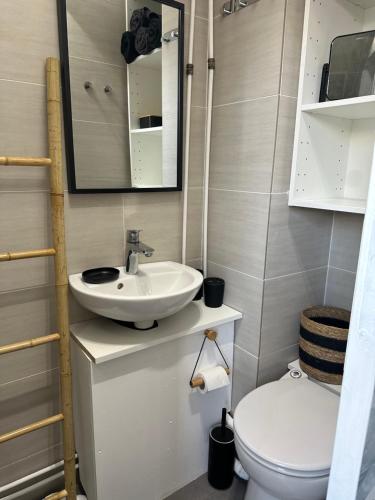 une salle de bain avec un lavabo et des toilettes dans l'établissement TiParis, à Paris