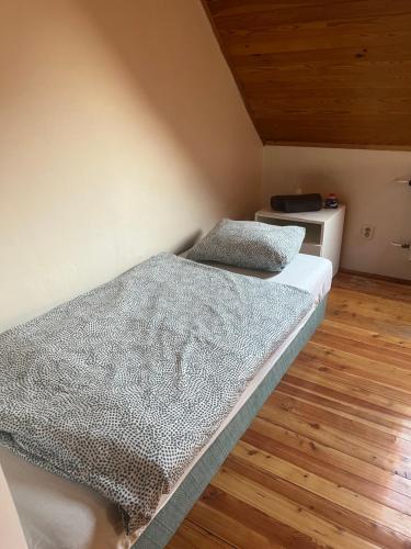 una camera con 2 letti e un pavimento in legno di Pokoj single a Zlín