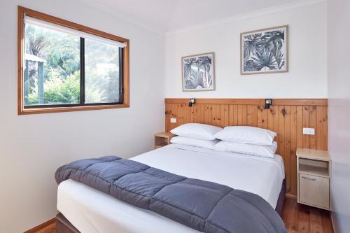 a bedroom with a bed and a window at NRMA South West Rocks Holiday Park in South West Rocks