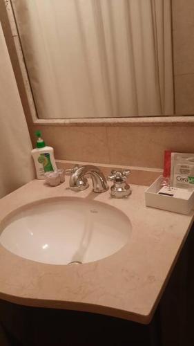 een badkamerbar met een wastafel en een spiegel bij Hermoso departamento en Recoleta in Buenos Aires