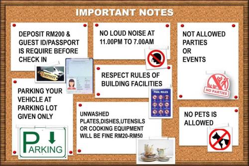 a bunch of signs on a bulletin board at Medini Signature Suites by RR JBcity in Nusajaya