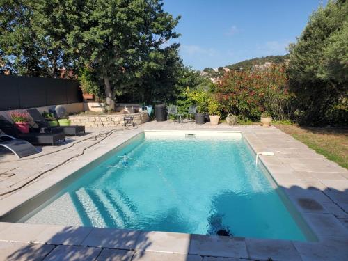 une piscine dans l'arrière-cour d'une maison dans l'établissement T2 neuf indépendant dans villa proche des plages, à La Seyne-sur-Mer