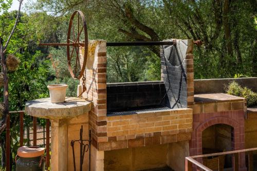 a brick oven with a window in a garden at Ses Solls in Petra