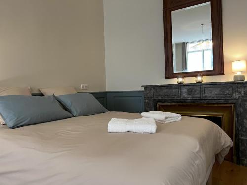 1 dormitorio con 1 cama con 2 toallas en Cours République en Narbonne