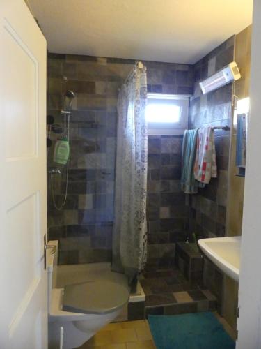 La salle de bains est pourvue d'une douche, de toilettes et d'un lavabo. dans l'établissement N. Blaise Chambres d'Hôtes, à Estavayer-le-Lac
