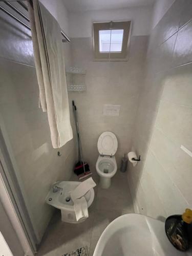 a small bathroom with a toilet and a sink at Tufaro B&B in Macerata Campania