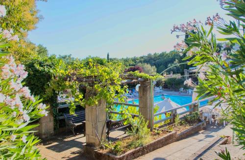 a garden with a view of a pool at ISA-Residence with swimming pool in Guardistallo surrounded by greenery in Casale Marittimo