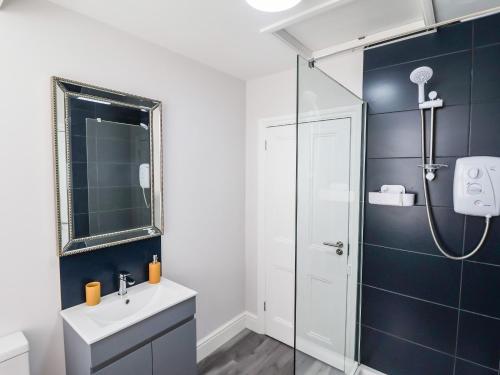 a bathroom with a sink and a shower at Apartment 4 in Grimsby