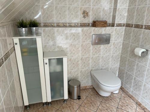 a bathroom with a toilet and a sink at Behagliches Haus mit Kamin in Monschau