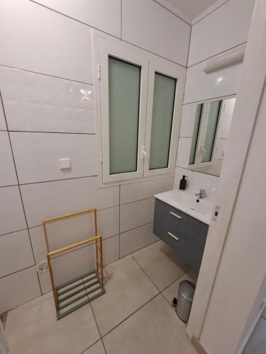 a bathroom with a sink and a mirror at Logement Cosy T2, Centre ville de Saint-Pierre in Saint-Pierre