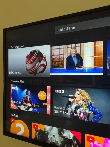 a television screen with several different websites at Snowdonia Snug in Dolgellau