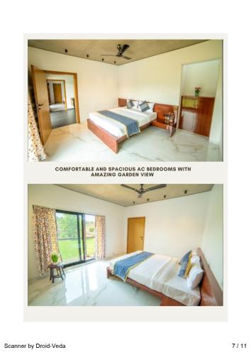 two pictures of a bedroom with two beds at The Lilly Pad in Nashik