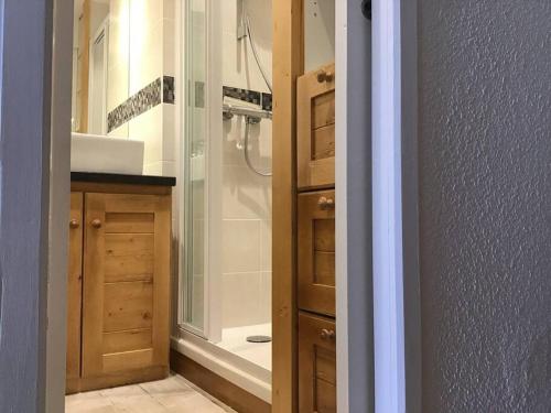 a bathroom with a shower and a sink at Paradiski proche des pistes plan peisey in Peisey-Nancroix
