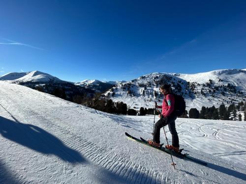 a man riding skis down a snow covered slope at Gasthof Pension Perauer in Lieserhofen