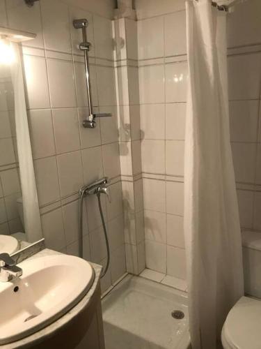 une salle de bain avec une douche avec un lavabo et des toilettes dans l'établissement Le Mas du Rat, à La Tronche