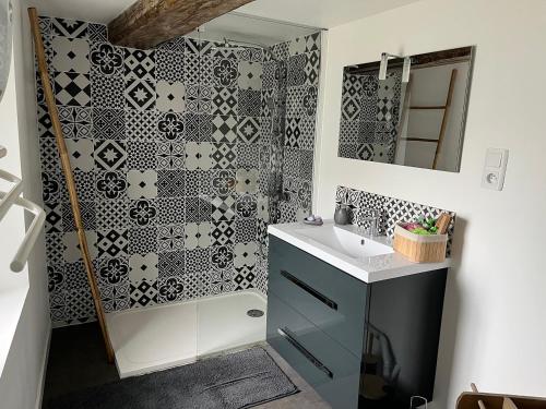 a bathroom with a sink and a shower at Les Jardins d'Eva et Gotham 