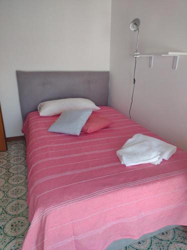 a bed with a pink blanket and pillows on it at B&B L'Orchidea in Pisa