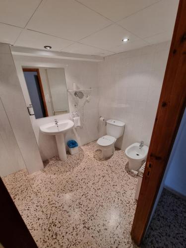 a bathroom with a sink and a toilet and a mirror at Hotel Cims Pas de La Casa in Pas de la Casa