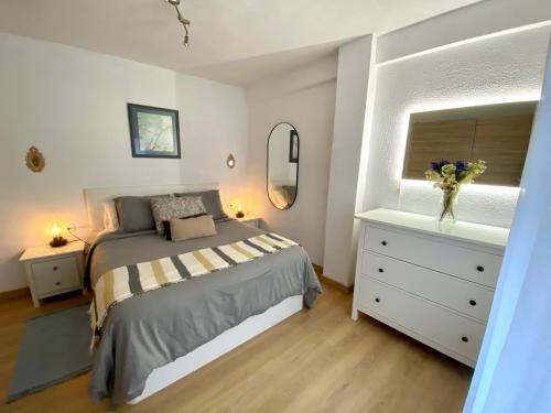 a bedroom with a bed and a dresser and a mirror at Apartamentos Oviedo centro apartastur26 in Oviedo