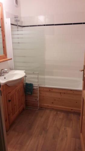 une salle de bain avec un lavabo et une baignoire dans l'établissement APPARTEMENT PIEDS DE PISTE - 4-6 PERSONNES, à La Chal
