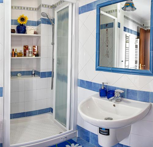 a bathroom with a sink and a shower at Casa Vacanza Olivegrove in Massa Lubrense