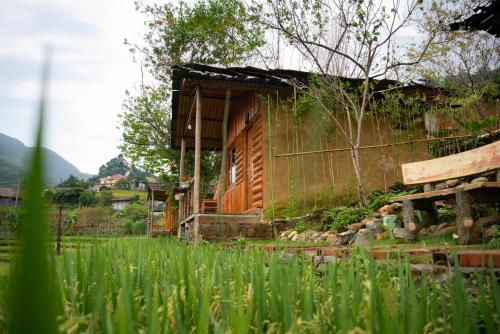a building with a yard with green grass in front of it at SaPa Farmer House in Sa Pa