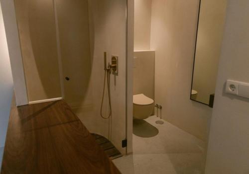 a bathroom with a toilet and a shower in it at Numa Experimental in Pontevedra