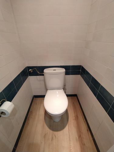 a bathroom with a toilet and a toilet paper roll at Tu Casita de Vacaciones in Cerler