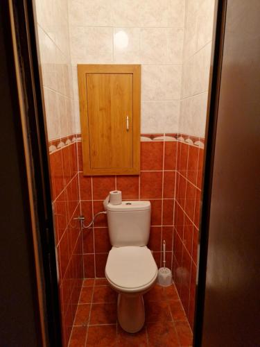 ein Bad mit einem WC und einem Schrank darüber in der Unterkunft Sankt Martin Hostel in Martin