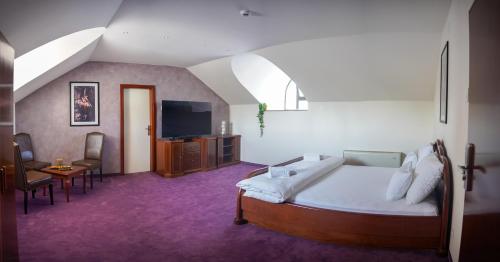 ラクタシにあるHotel Laktašiのベッドとテレビのある寝室