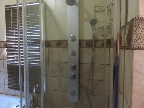 een douche met een glazen deur in de badkamer bij Harties Lodge - Meerhof Bay View 6 in Hartbeespoort