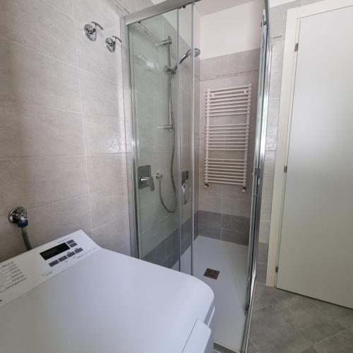 a shower with a glass door next to a toilet at Ca' Massima, il cuore a Monza in Lissone