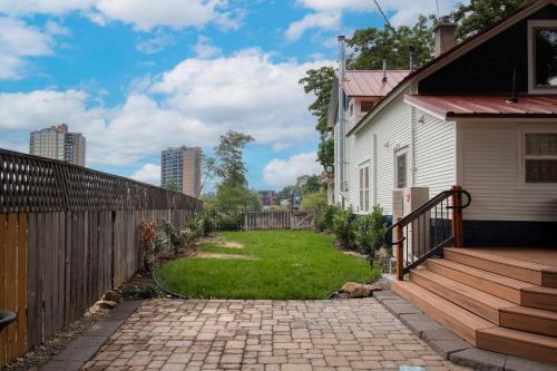 a backyard of a house with a brick driveway at Patty's Place in Coeur d'Alene