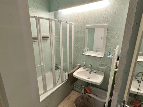 une salle de bain avec un lavabo et un miroir dans l'établissement Studio cosy avec balcon, pied des pistes de Villard-de-Lans - FR-1-515-178, à Villard-de-Lans