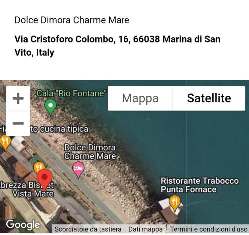 una schermata di un sito web con una mappa di una spiaggia di Dolce Dimora Charme Mare a Marina di San Vito