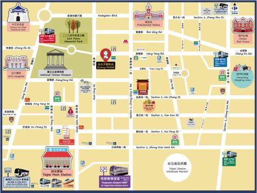 a map of the city of chicago with attractions at Taipei Sunny Hostel in Taipei