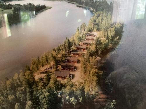 an island in the middle of a river with trees at Two bedroom cottage with peaceful views in Jyväskylä
