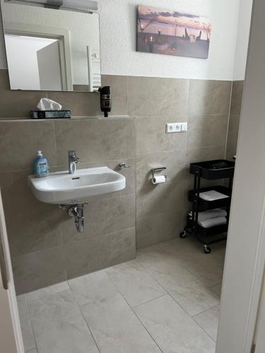 a bathroom with a sink and a mirror at New Age Boardinghaus Bad Wimpfen in Bad Wimpfen