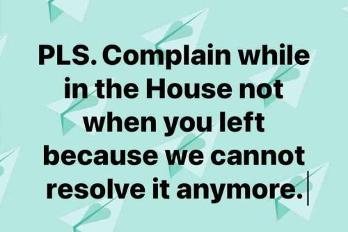 a text message with the words ps complain while in the house not when you at Montalban GuestHouse 2 AC BR 4pax 200mbps WiFi FREE Netflix Shower Heater Parking in Rodriguez