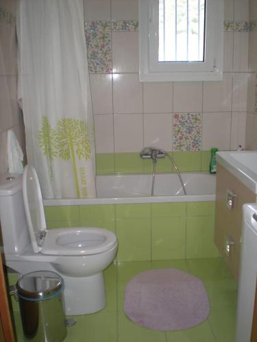 a bathroom with a toilet and a bath tub at The Ruby Cottage in Sami