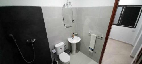 a bathroom with a toilet and a sink and a shower at Apartamento Avenida in Sal Rei