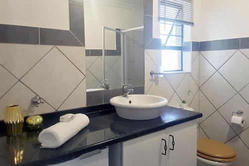 a bathroom with a sink and a toilet at Spacious Hatfield Apartment in Pretoria