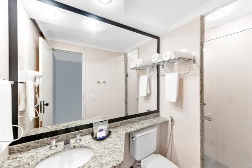 a bathroom with a toilet and a sink and a mirror at Blue Tree Garden Bauru in Bauru