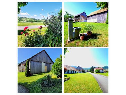 a collage of four pictures of houses andyards at Apartma Stanka in Bistrica ob Sotli