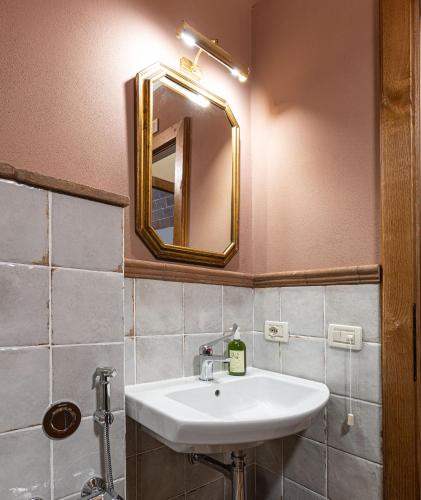 a bathroom with a sink and a mirror at Fattoria Fibbiano in Terricciola